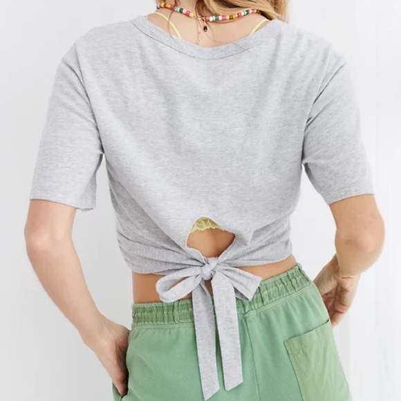 Aerie Cropped Wrapback T-Shirt Gray Size XS - Picture 2 of 6